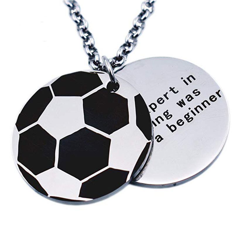 Titanium Steel Sports Pendant Stainless Steel Inspirational Engraved Soccer Necklace