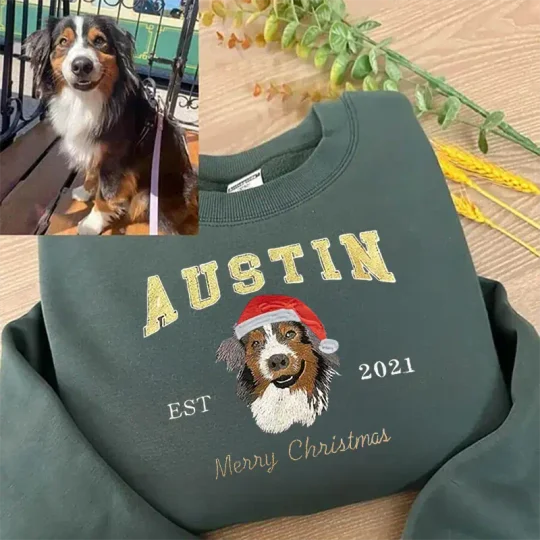 Custom Embroidered Sweatshirt With Pet Portrait and Name