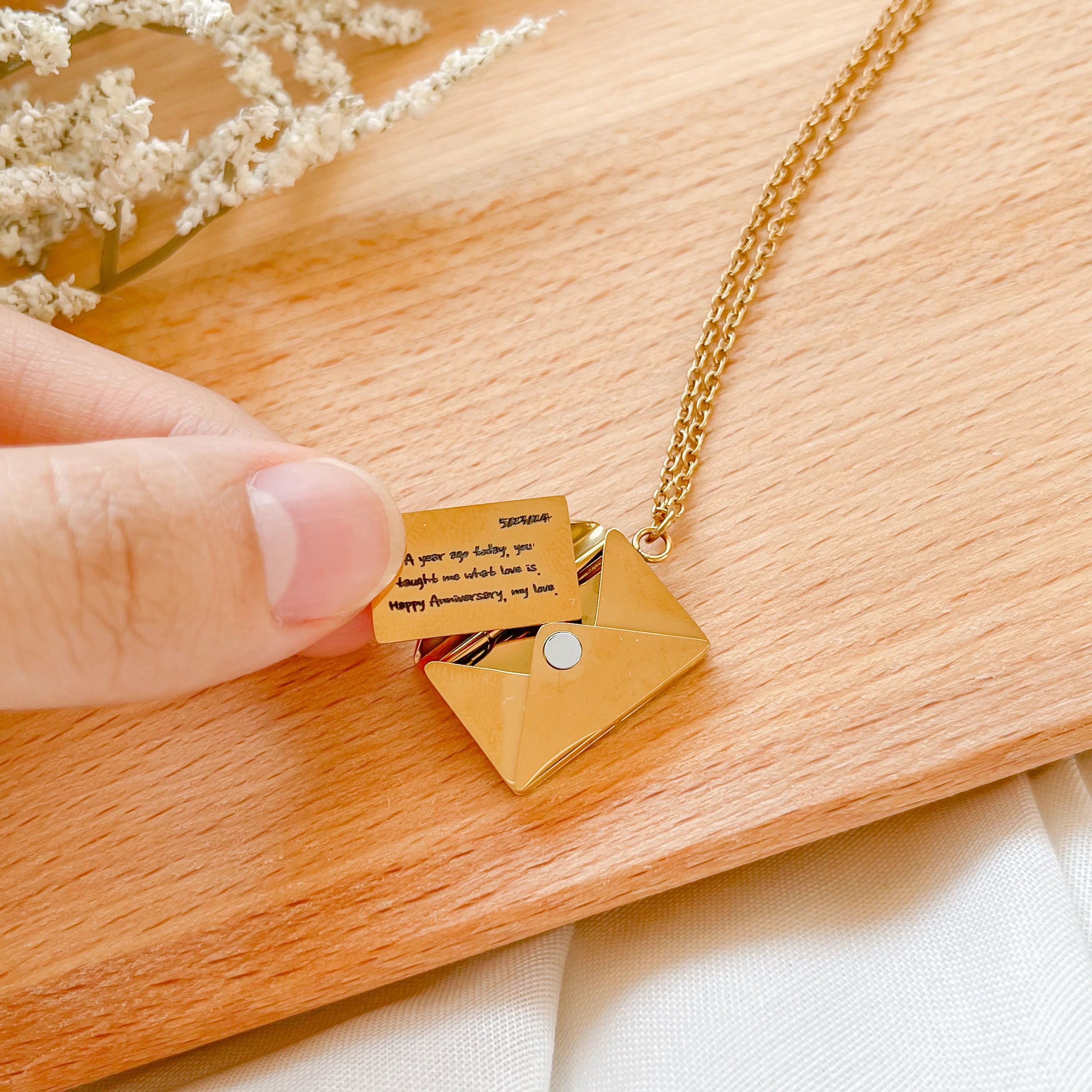 Personalized Letter Envelope Necklace Custom Engraved Gift for Her