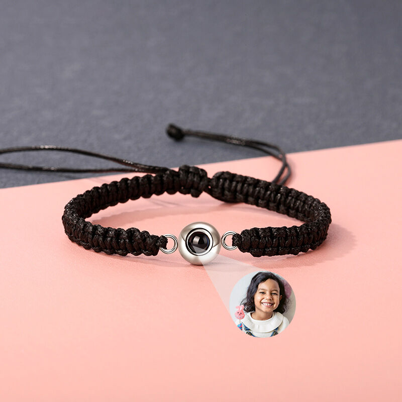 Personalized Braided Black Rope Photo Projection Bracelet Sweet Cool Gift