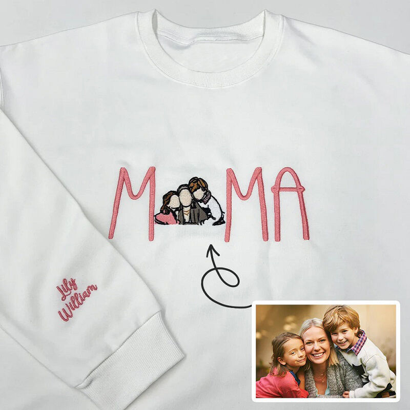 Custom Portrait from Photo Sweatshirt Embroidered Mama Hoodie