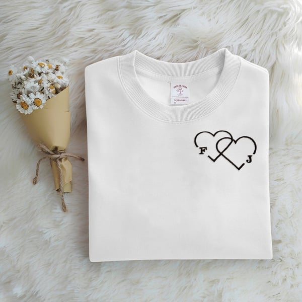 Custom Letter Embroidered Double Heart Sweatshirt