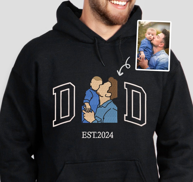 Custom Portrait from Photo Sweatshirt Embroidered Dad Hoodie